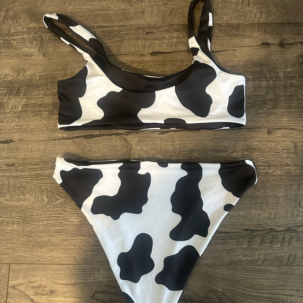 Black and White Cow Print Bikini Set